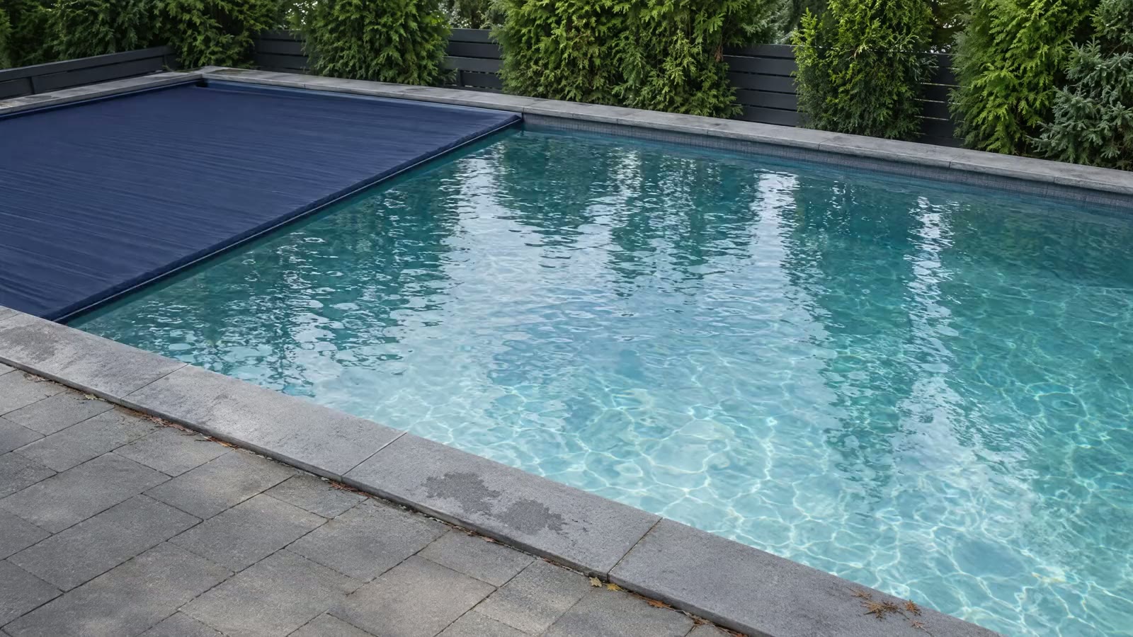 A backyard pool in Chilliwack with an automatic cover